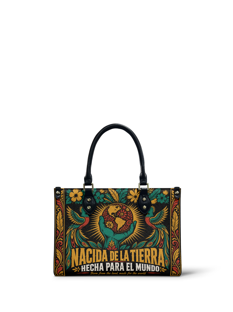 "Nacida de la tierra, hecha para el mundo" ver.4 Small Leather Handbag