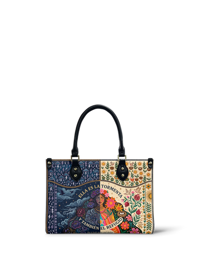 "Ella es la tormenta y también el refugio" ver.1 Small Leather Handbag