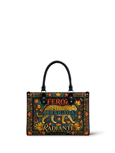 "Feroz. Arraigada. Radiante" ver.5 Small Leather Handbag