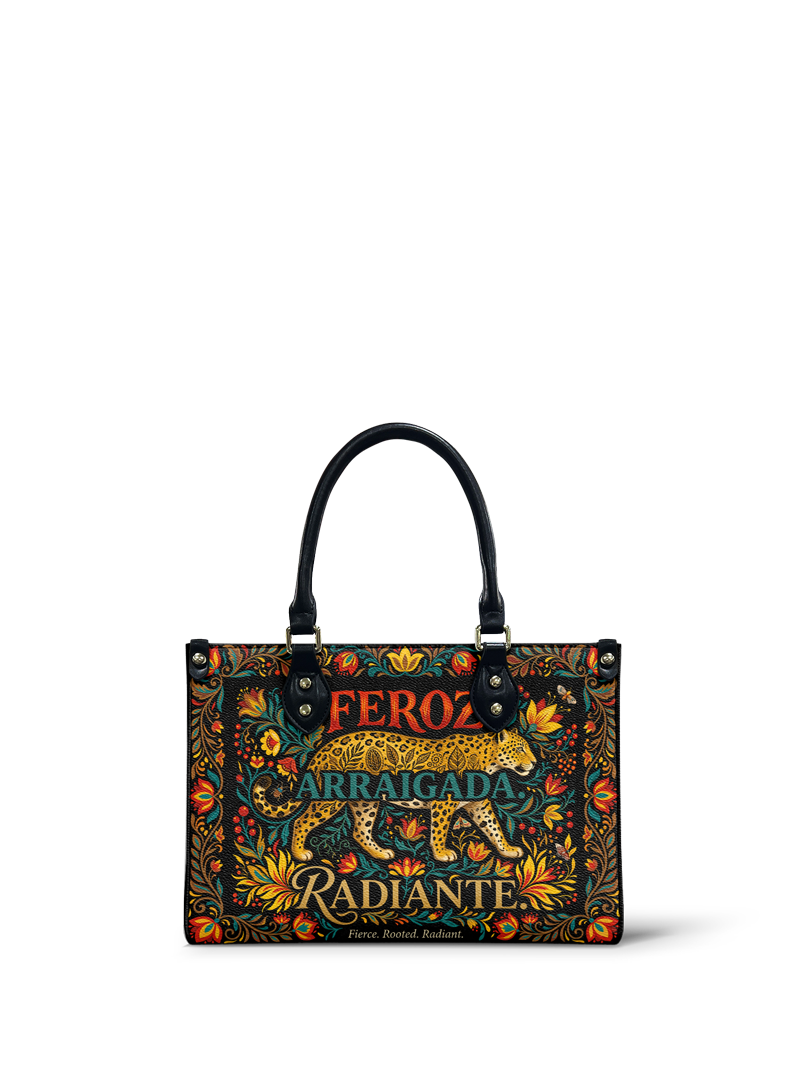 "Feroz. Arraigada. Radiante" ver.5 Small Leather Handbag