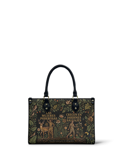 "Las mujeres poderosas crecen en jardines salvajes" ver.3 Small Leather Handbag