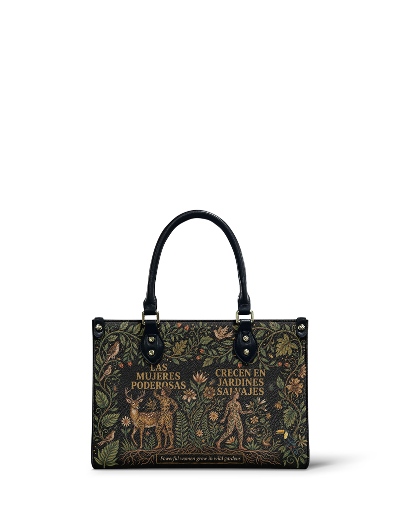 "Las mujeres poderosas crecen en jardines salvajes" ver.3 Small Leather Handbag