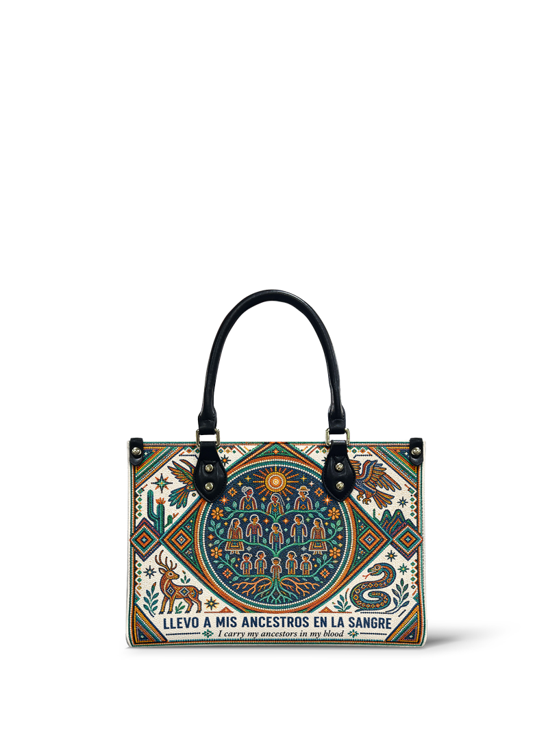 "Llevo a mis ancestros en la sangre" ver.4 Small Leather Handbag