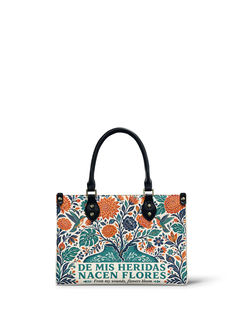 "De mis heridas nacen flores" ver.1 Small Leather Handbag