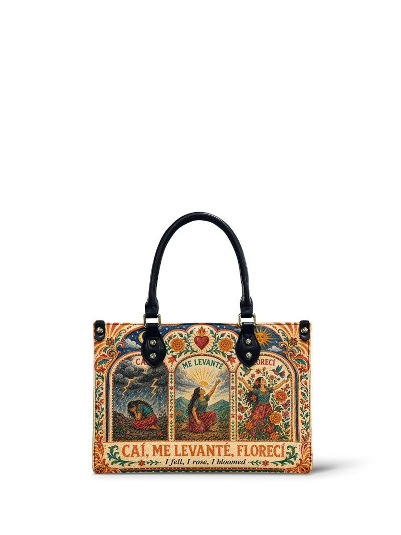"Caí, me levanté, florecí" ver.1 Small Leather Handbag