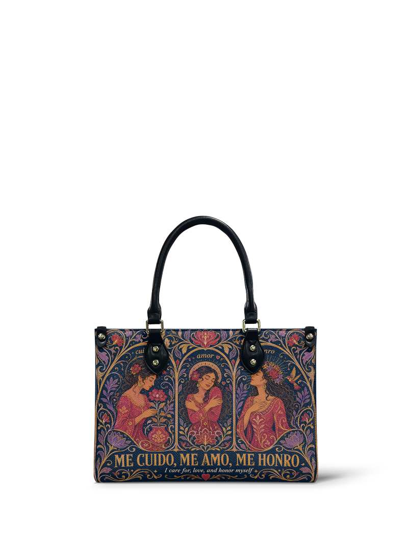 "Me cuido, me amo, me honro" ver.3 Small Leather Handbag