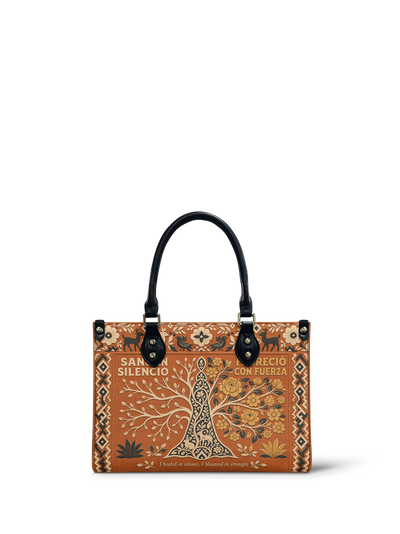 "Sanó en silencio, floreció con fuerza" ver.4 Small Leather Handbag