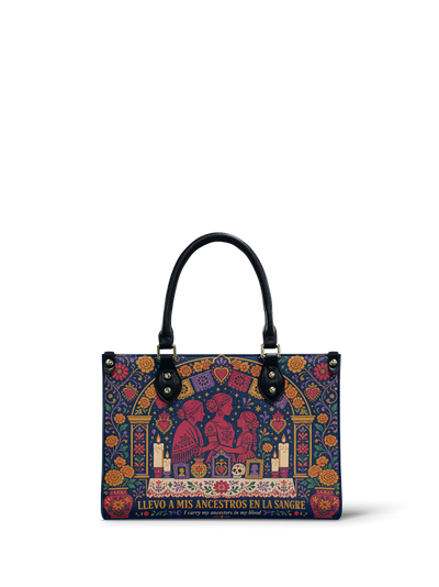 "Llevo a mis ancestros en la sangre" ver.1 Small Leather Handbag