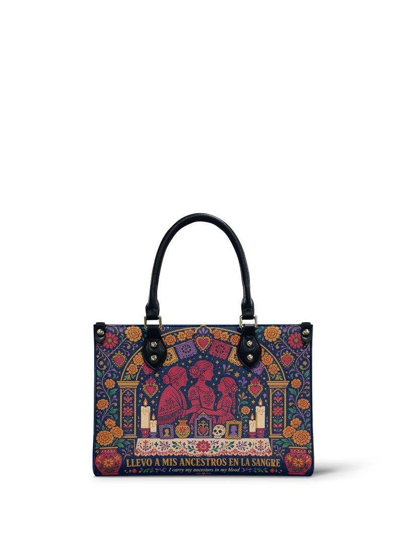 "Llevo a mis ancestros en la sangre" ver.1 Small Leather Handbag