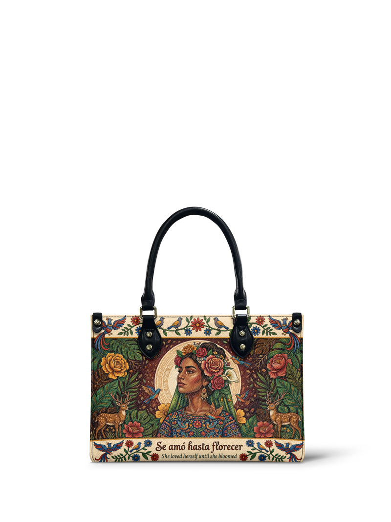 "Se amó hasta florecer" ver.8 Small Leather Handbag