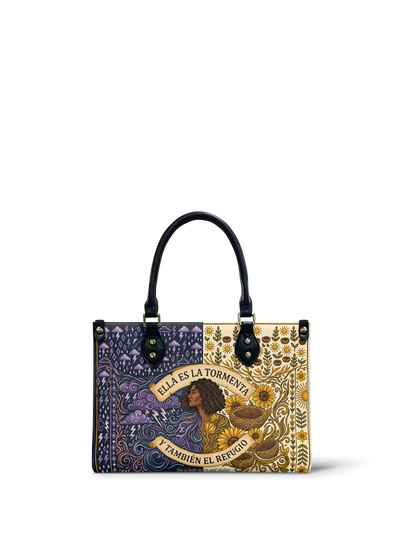 "Ella es la tormenta y también el refugio" ver.2 Small Leather Handbag