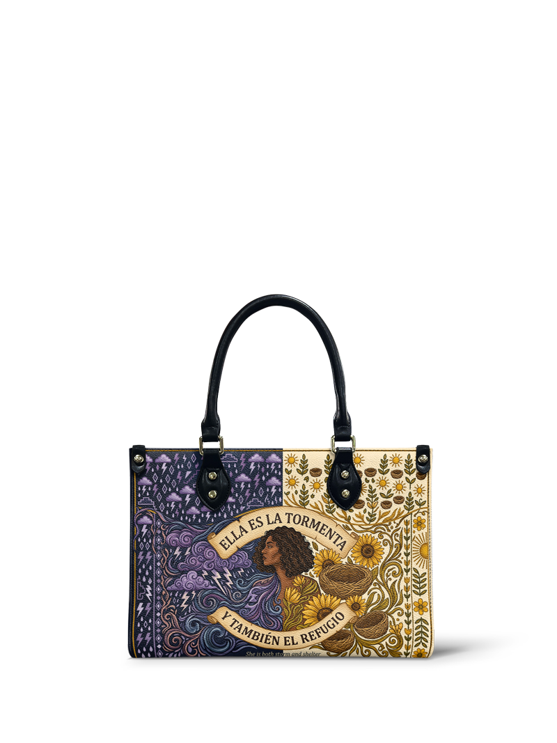 "Ella es la tormenta y también el refugio" ver.2 Small Leather Handbag