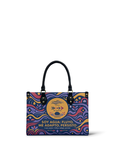 "Soy agua fluyo, me adapto, persisto" ver.3 Small Leather Handbag