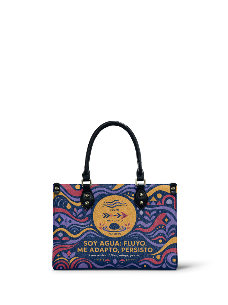 "Soy agua fluyo, me adapto, persisto" ver.3 Small Leather Handbag