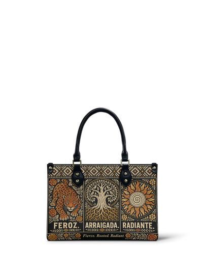 "Feroz. Arraigada. Radiante" ver.4 Small Leather Handbag
