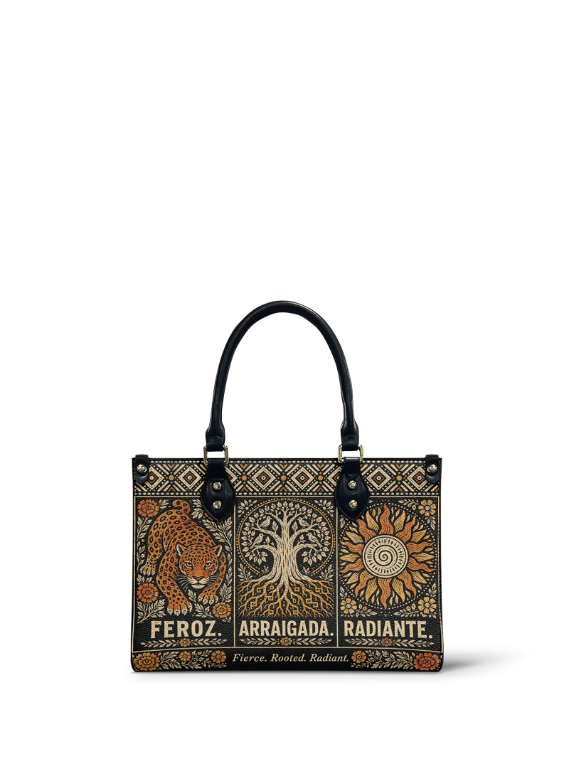 "Feroz. Arraigada. Radiante" ver.4 Small Leather Handbag
