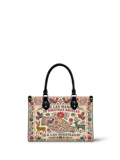 "De las manos de nuestras abuelas a las nuestras" ver.1 Small Leather Handbag