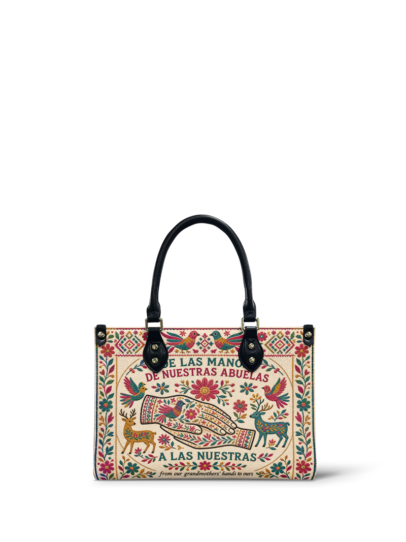 "De las manos de nuestras abuelas a las nuestras" ver.1 Small Leather Handbag