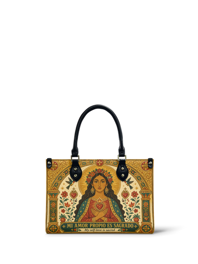 "Mi amor propio es sagrado" ver.2 Small Leather Handbag
