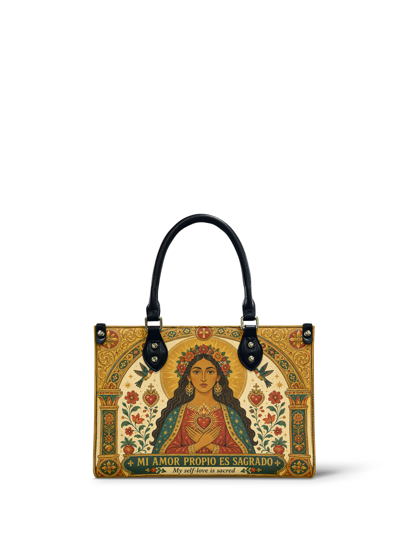 "Mi amor propio es sagrado" ver.2 Small Leather Handbag