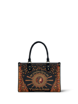 "Me levanto con el sol y llevo el fuego" ver.3 Small Leather Handbag