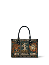 "Feroz. Arraigada. Radiante" ver.1 Small Leather Handbag