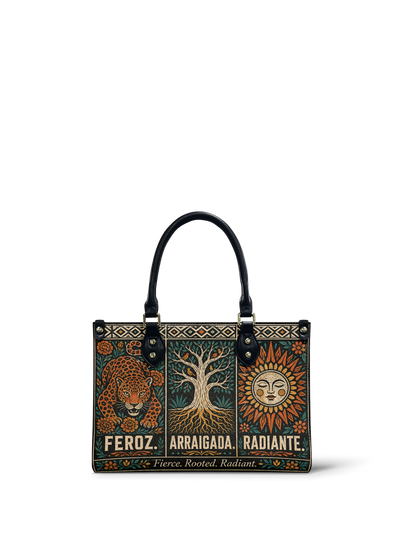 "Feroz. Arraigada. Radiante" ver.1 Small Leather Handbag