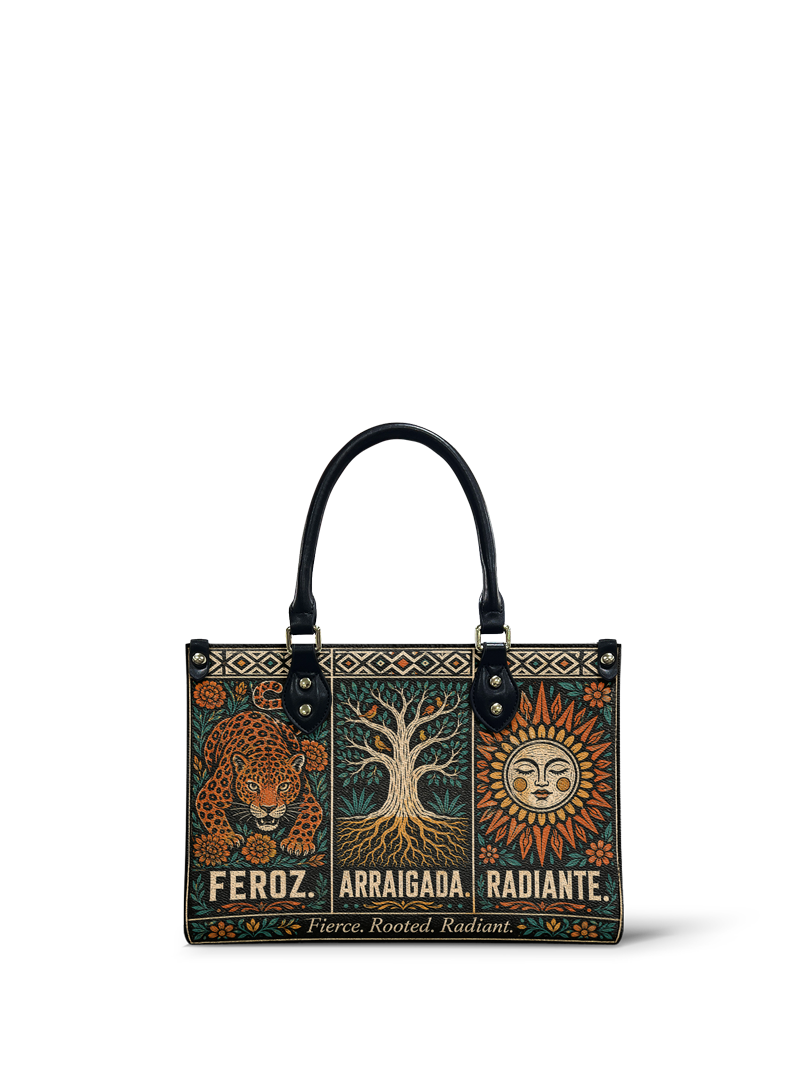 "Feroz. Arraigada. Radiante" ver.1 Small Leather Handbag