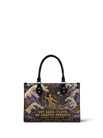 "Soy agua fluyo, me adapto, persisto" ver.2 Small Leather Handbag