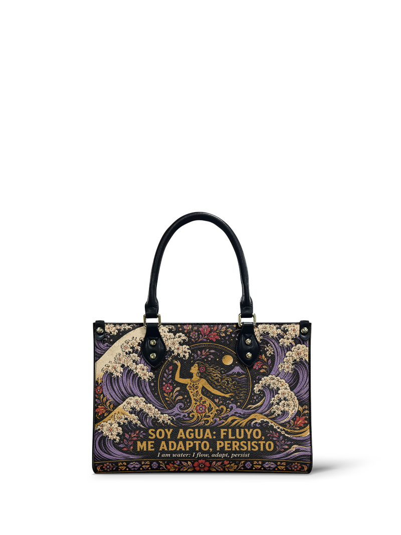 "Soy agua fluyo, me adapto, persisto" ver.2 Small Leather Handbag