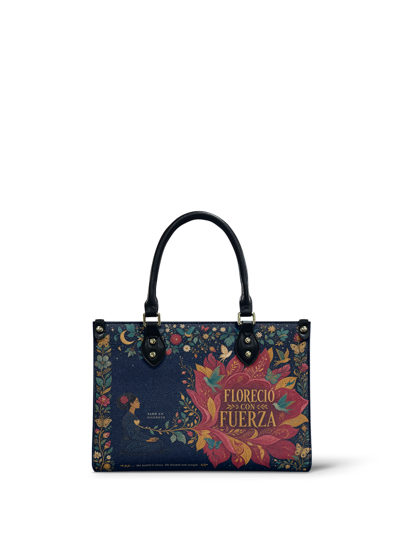 "Sanó en silencio, floreció con fuerza" ver.2 Small Leather Handbag