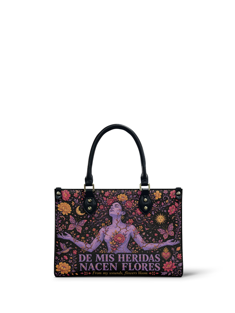 "De mis heridas nacen flores" ver.5 Small Leather Handbag