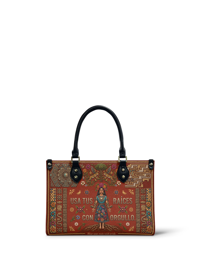 "Usa tus raíces con orgullo" ver.2 Small Leather Handbag