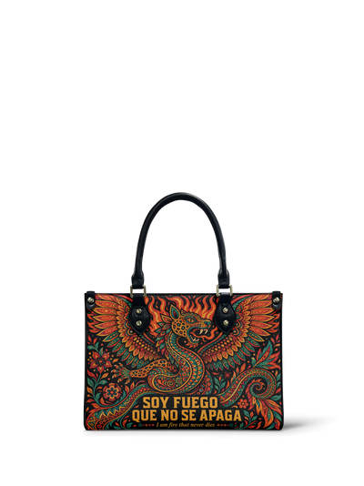 "Soy fuego que no se apaga" ver.1 Small Leather Handbag