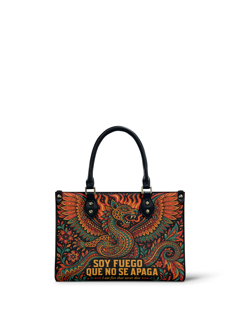 "Soy fuego que no se apaga" ver.1 Small Leather Handbag