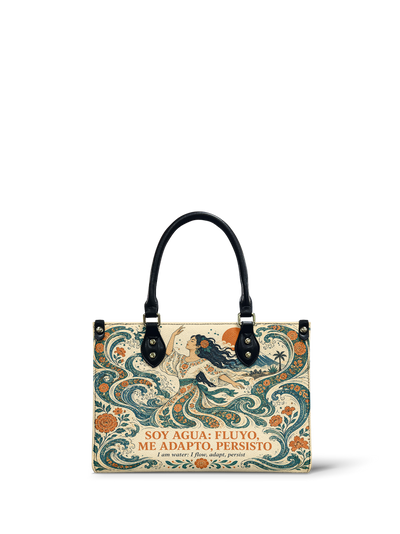 "Soy agua fluyo, me adapto, persisto" ver.4 Small Leather Handbag