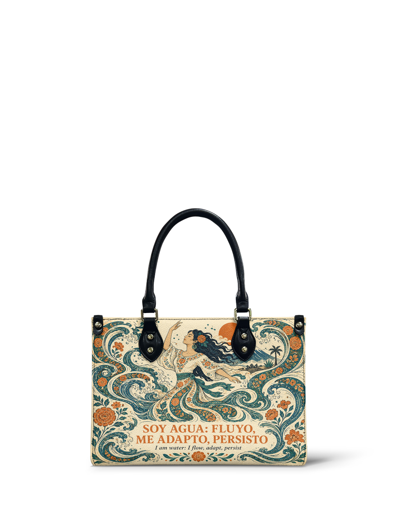 "Soy agua fluyo, me adapto, persisto" ver.4 Small Leather Handbag