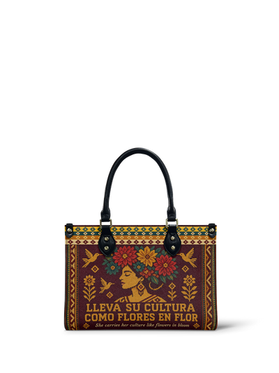"Lleva su cultura como flores en flor" ver.4 Small Leather Handbag