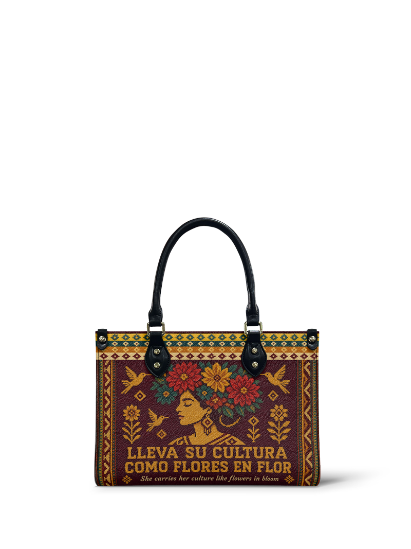 "Lleva su cultura como flores en flor" ver.4 Small Leather Handbag