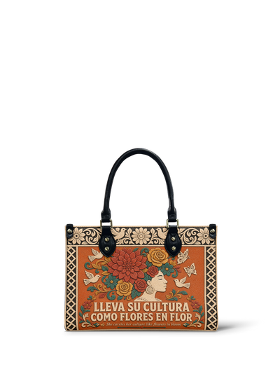 "Lleva su cultura como flores en flor" ver.3 Small Leather Handbag