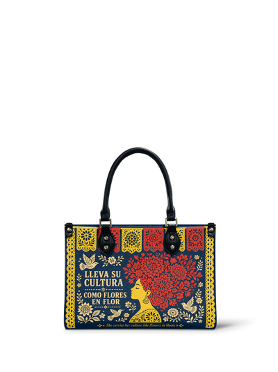 "Lleva su cultura como flores en flor" ver.2 Small Leather Handbag