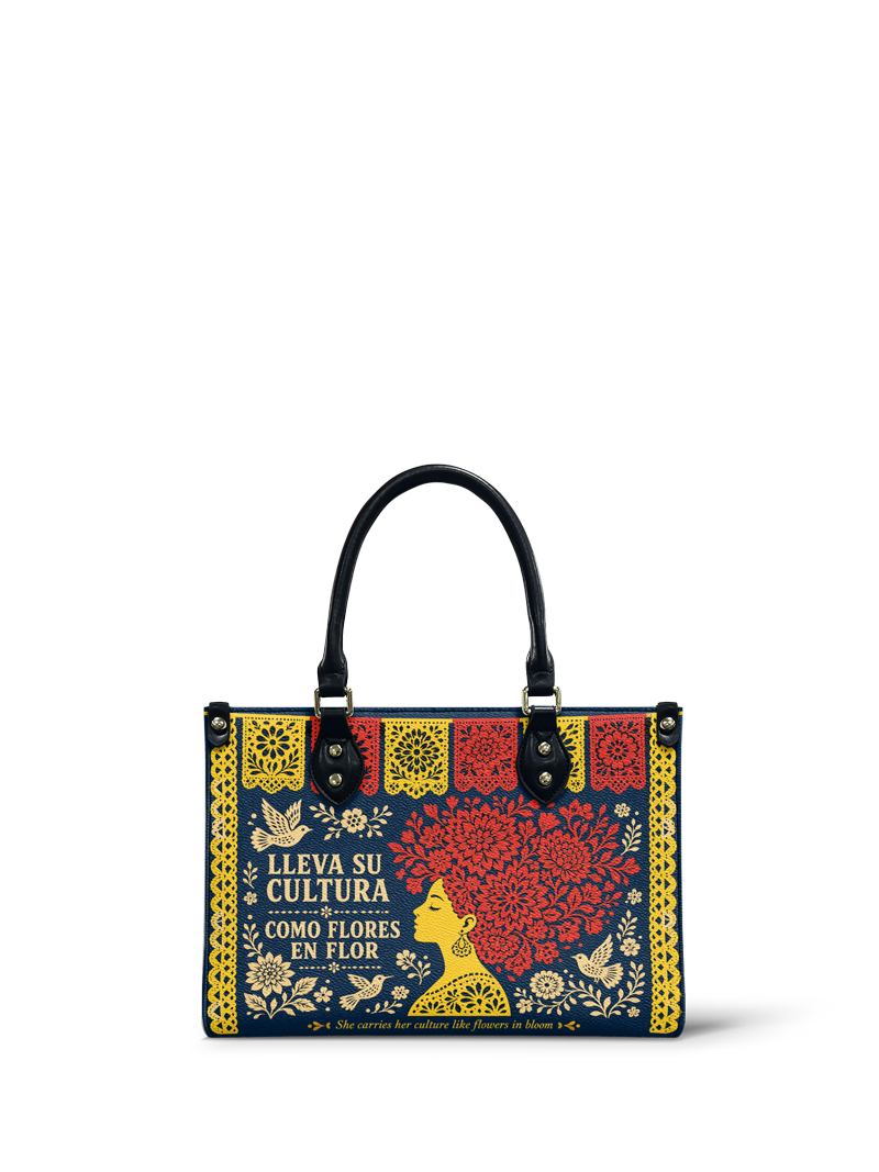 "Lleva su cultura como flores en flor" ver.2 Small Leather Handbag