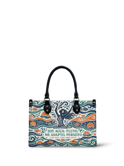 "Soy agua fluyo, me adapto, persisto" ver.1 Small Leather Handbag