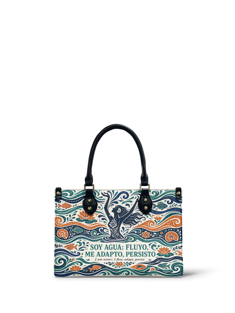 "Soy agua fluyo, me adapto, persisto" ver.1 Small Leather Handbag
