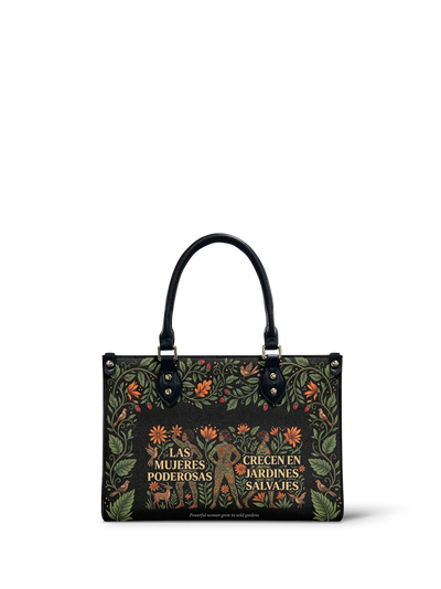 "Las mujeres poderosas crecen en jardines salvajes" ver.2 Small Leather Handbag