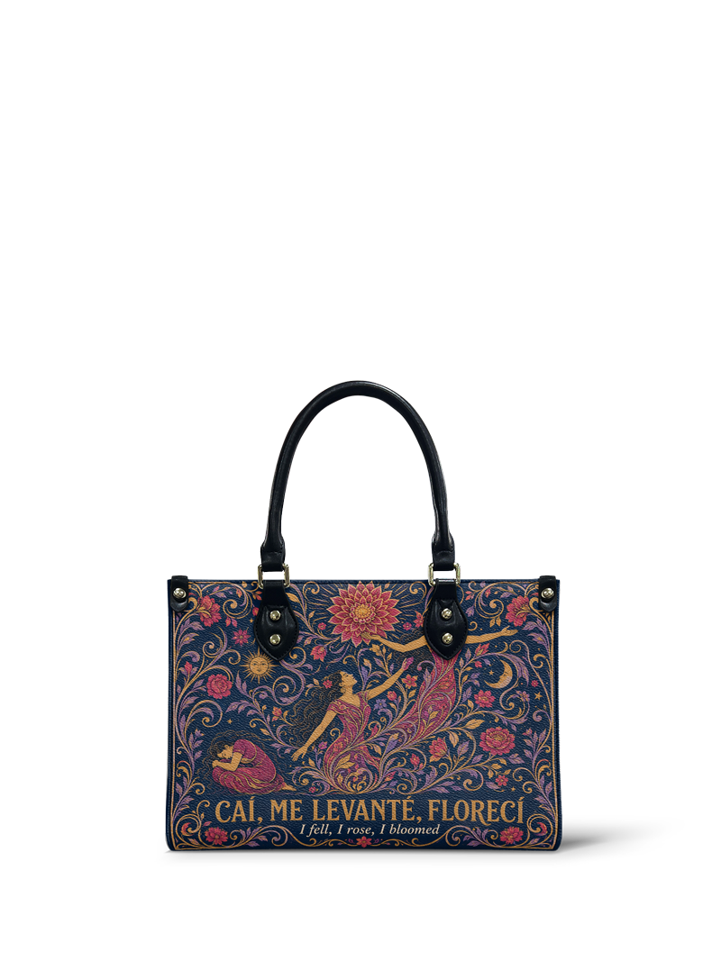 "Caí, me levanté, florecí" ver.5 Small Leather Handbag