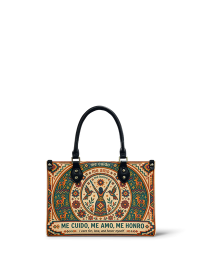"Me cuido, me amo, me honro" ver.1 Small Leather Handbag