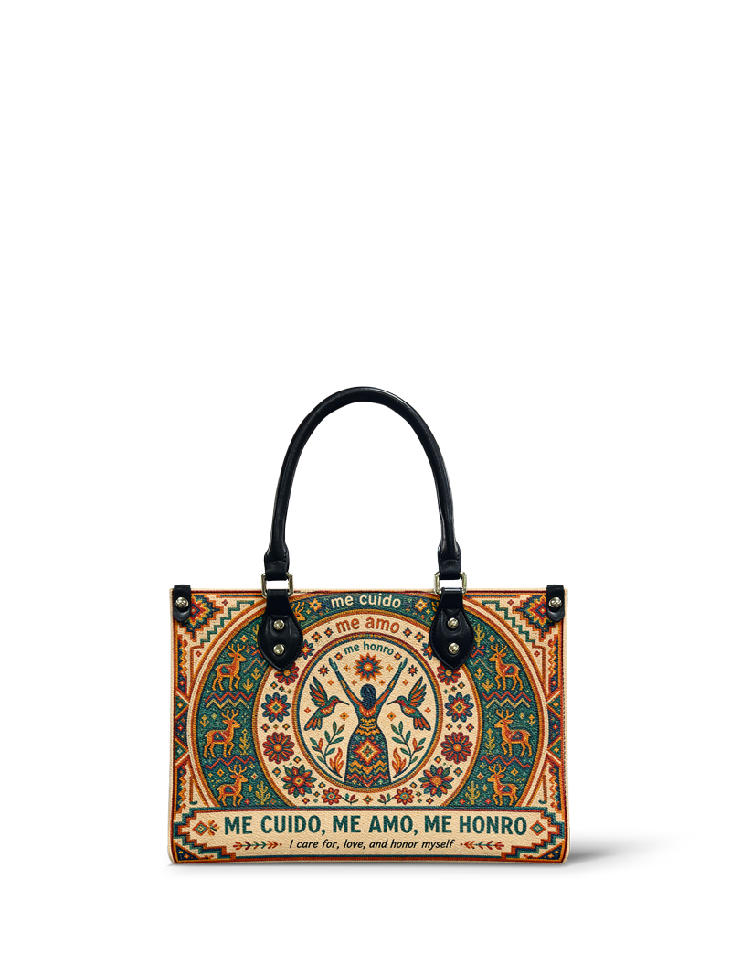 "Me cuido, me amo, me honro" ver.1 Small Leather Handbag