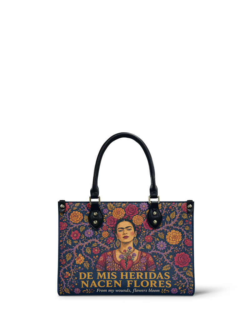 "De mis heridas nacen flores" ver.3 Small Leather Handbag
