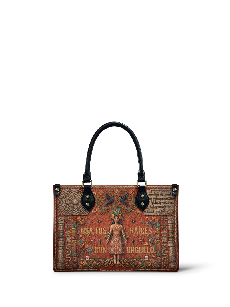 "Usa tus raíces con orgullo" ver.1 Small Leather Handbag